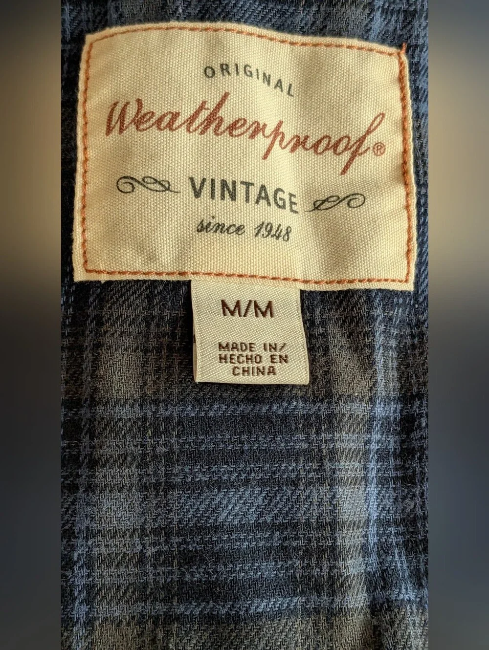 Weatherproof  Vintage Man's Flannel Quilted Navy Puffer Vest Front Zip Size M